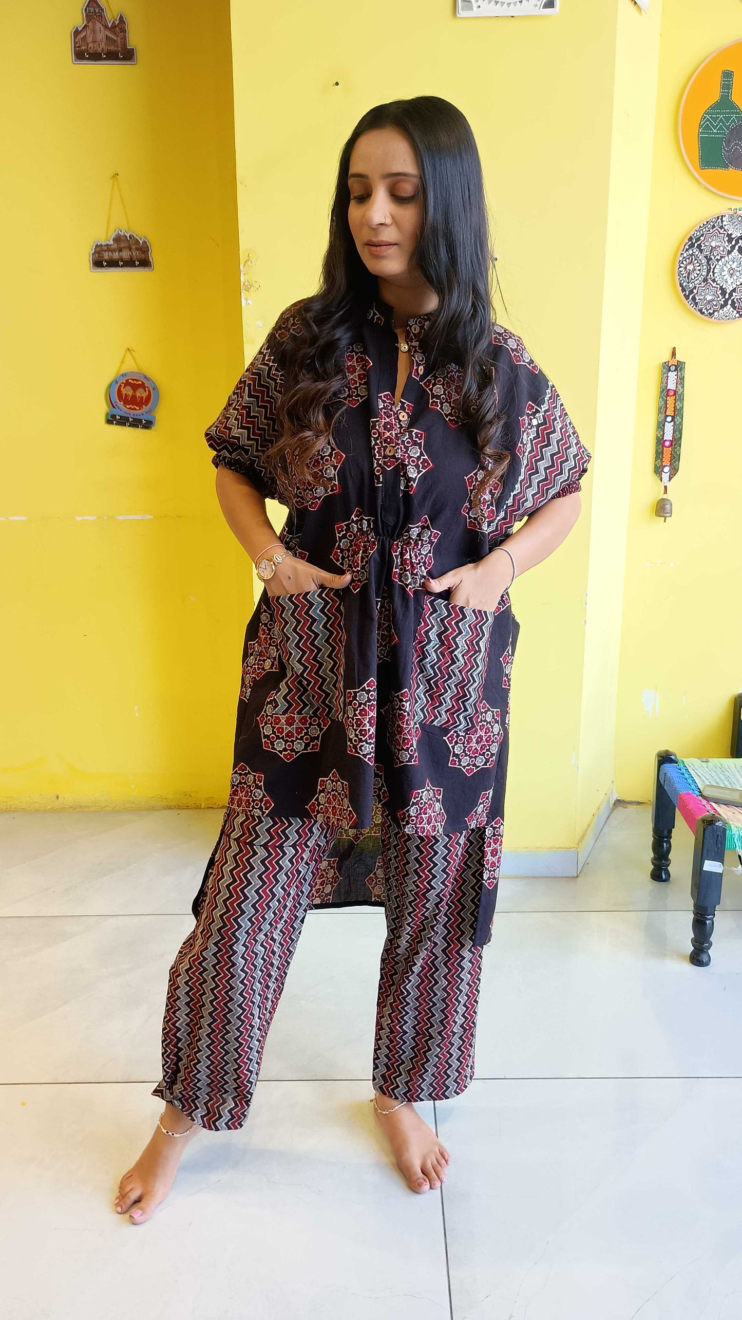 *Anisha* New natural handblock cotton kimono sleeves co-ord set