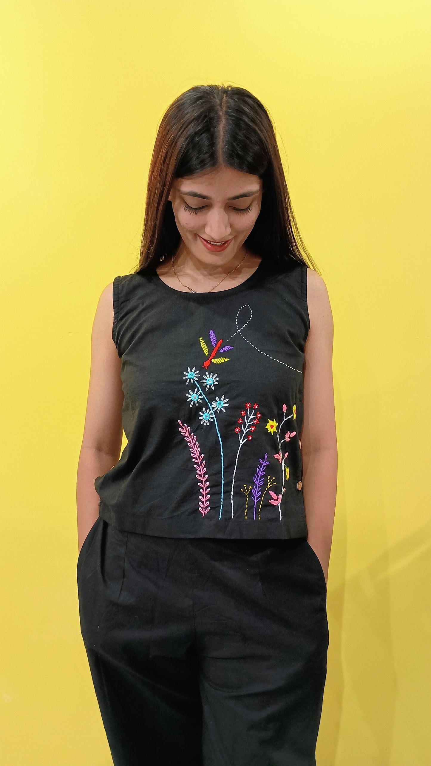 "Purvi"Black Plain cotton handwork co-ord set