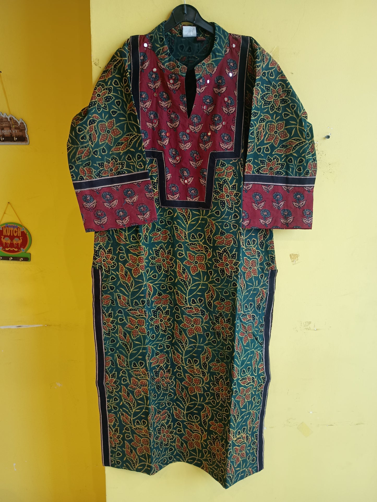 "Cheena" Green Natural cotton coller neck kurti