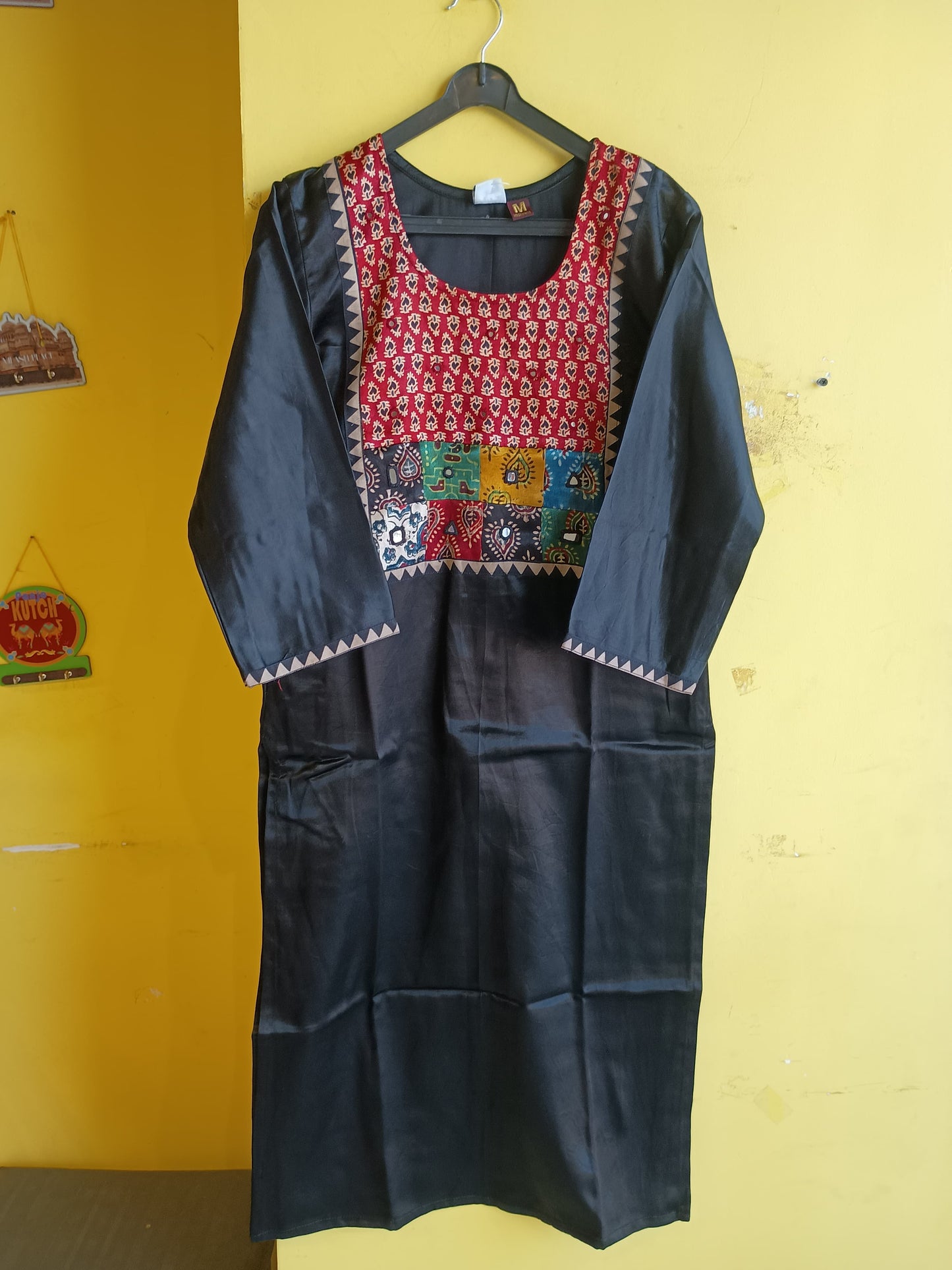 *Sanchita* Black mashroo mirror work long straight kurti