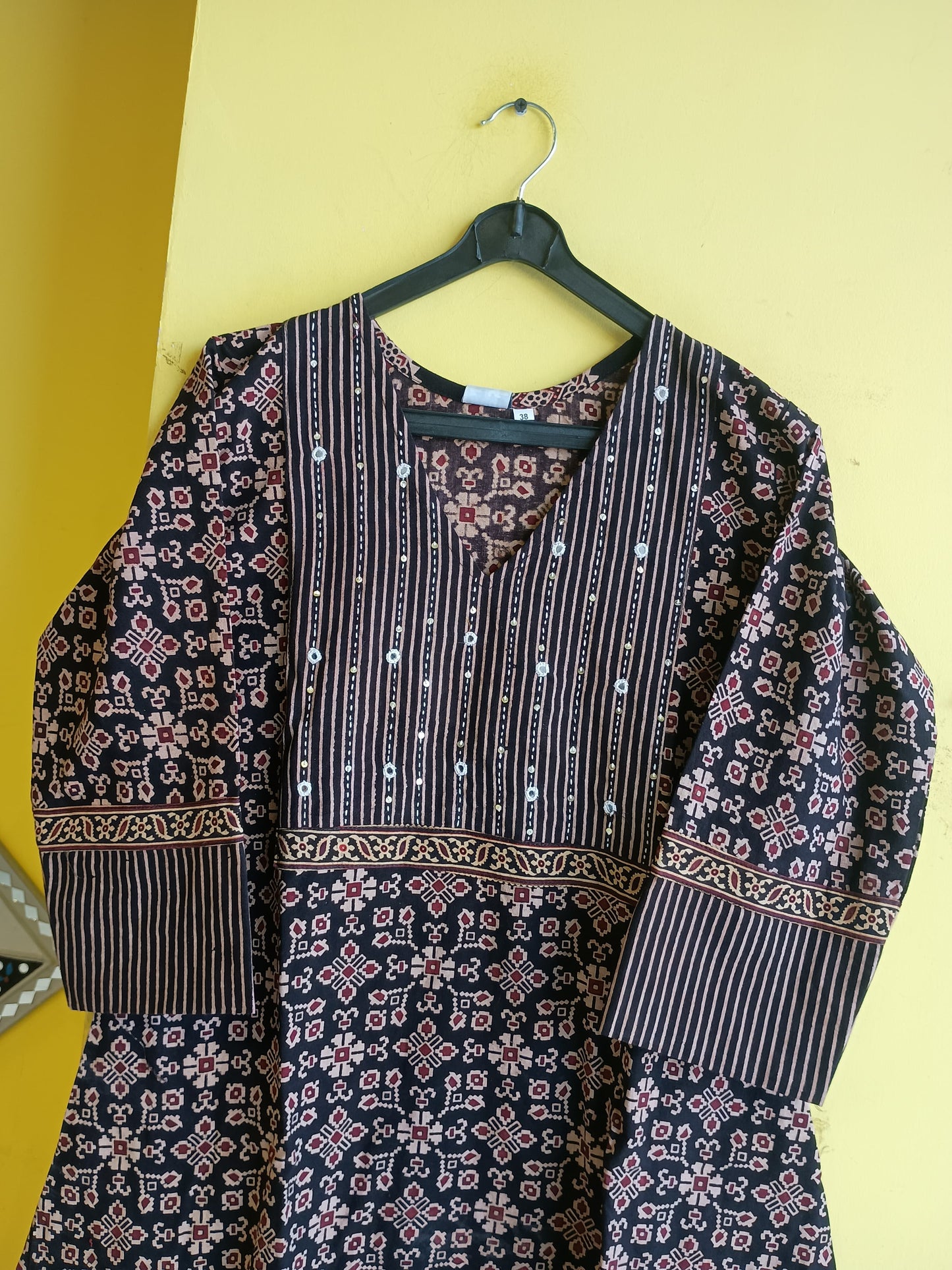 "Reshma" new Ajrakh cotton a line long kurti