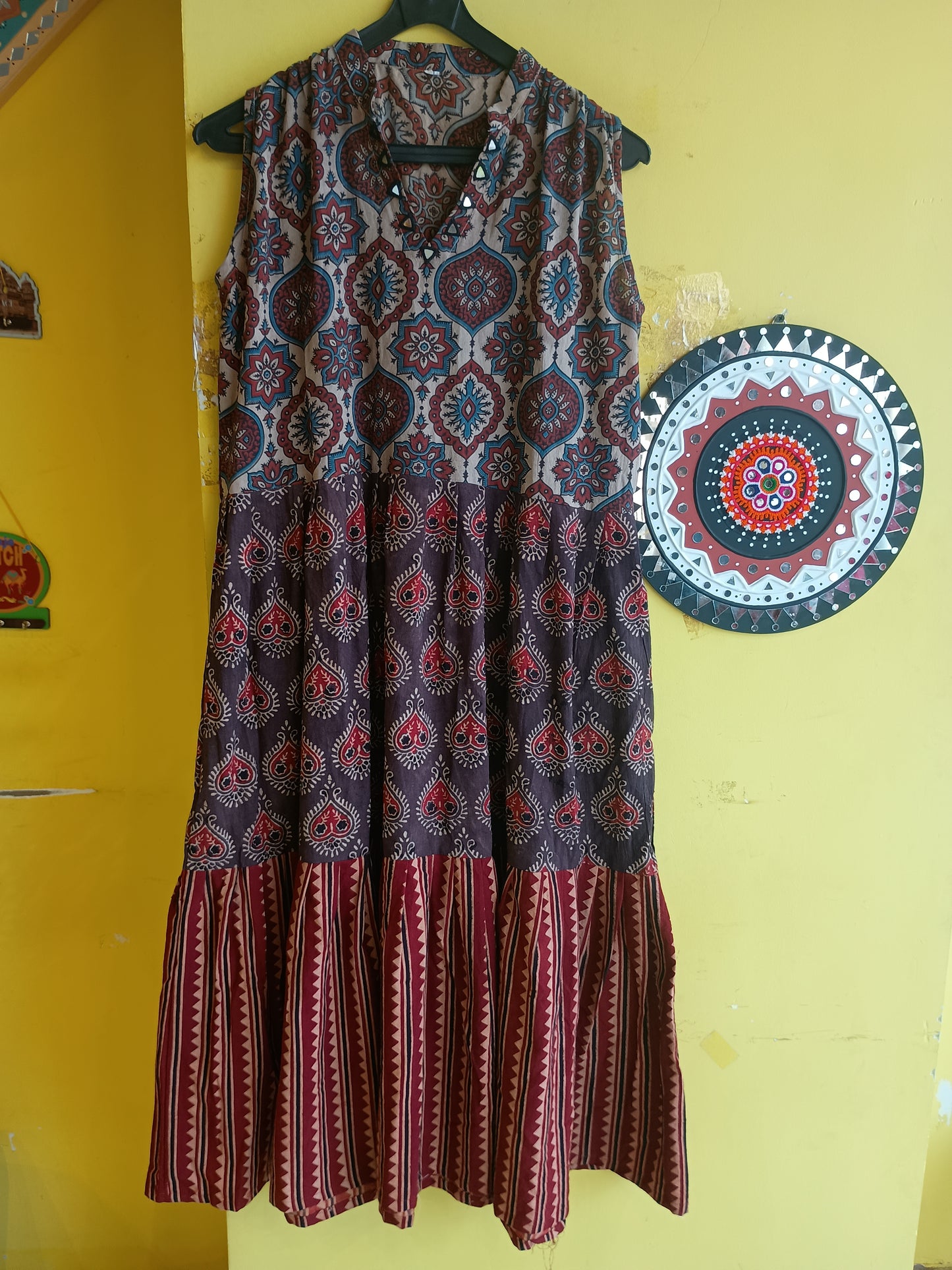 *Kriti* natural handblock frock style mirror work kurti