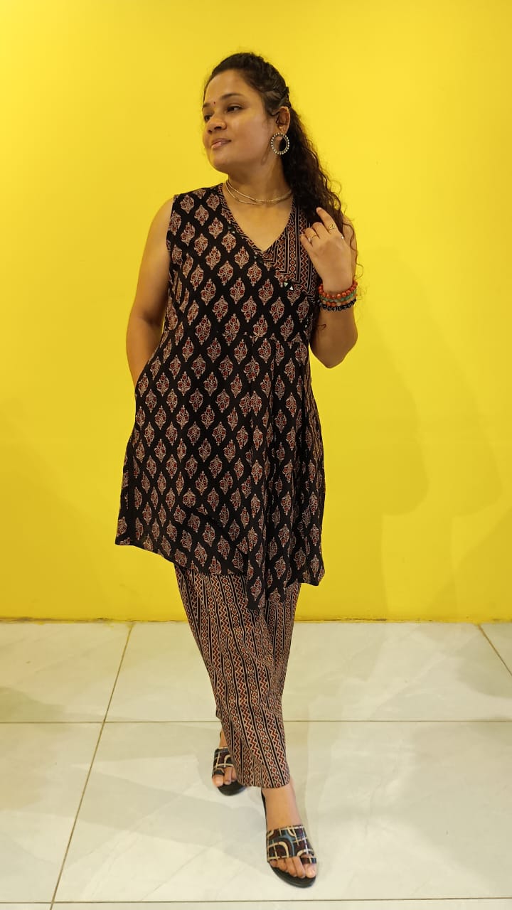 "Vaidehi"Black ajrakh handblock cotton summer special co-ord set