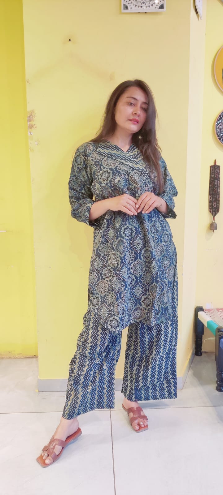 *Ashwini*Black natural handblock cotton kurti pant co-ord set