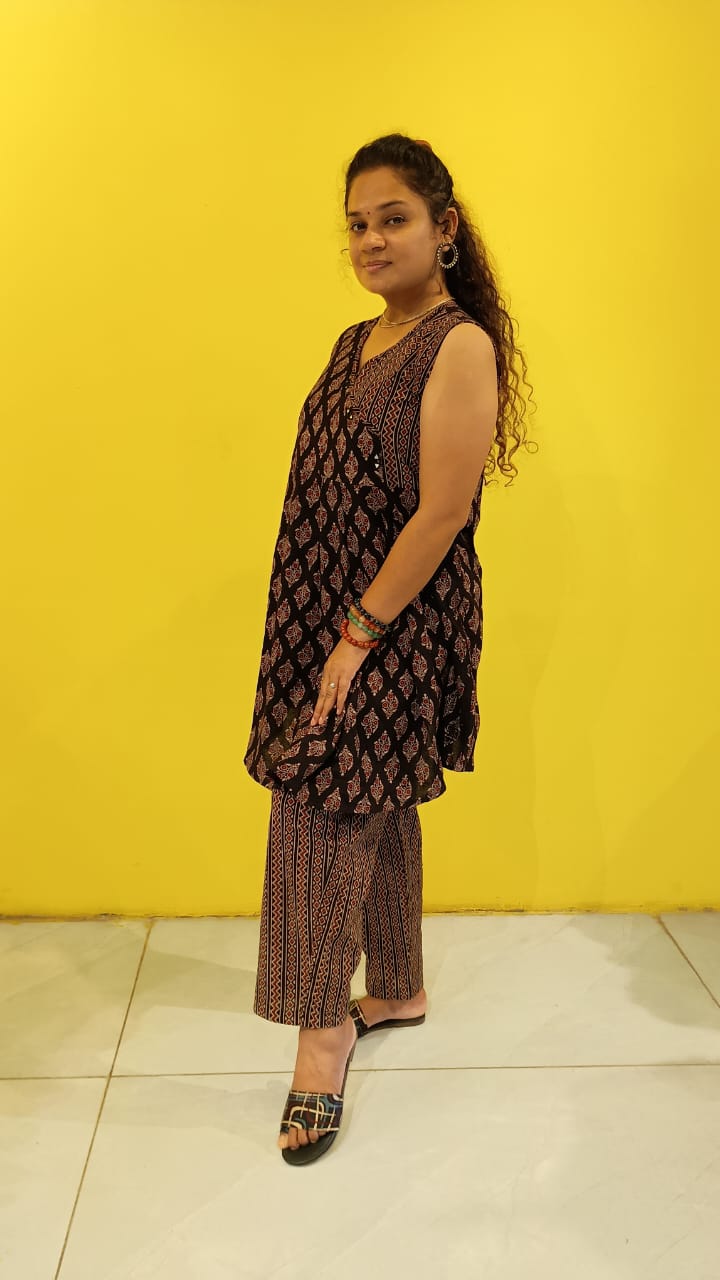 "Vaidehi"Black ajrakh handblock cotton summer special co-ord set