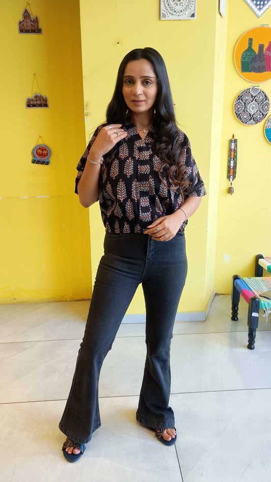 *adhya* black natural rayon balloon top
