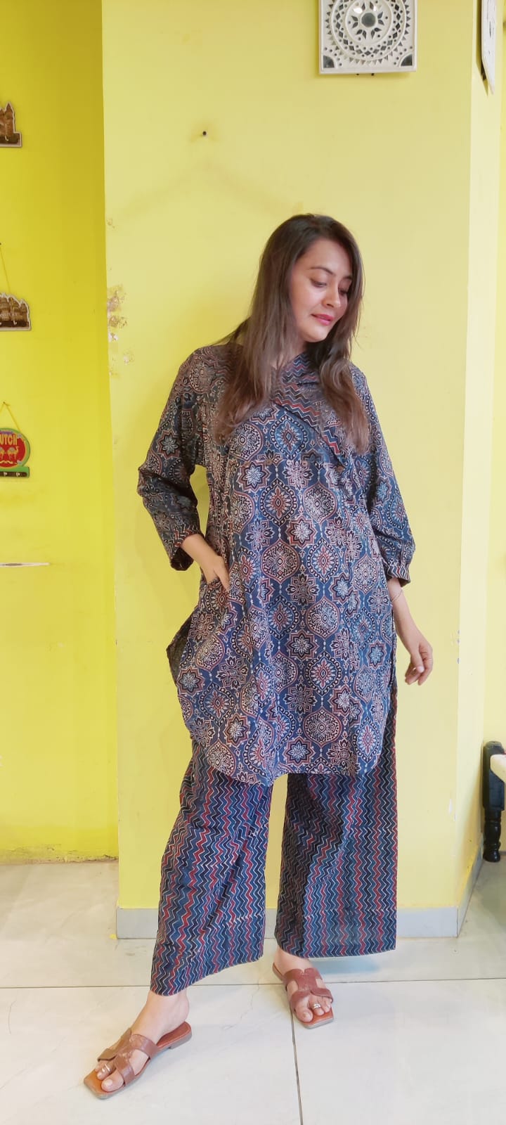 *Ashwini*Natural handblock cotton kurti pant co-ord set