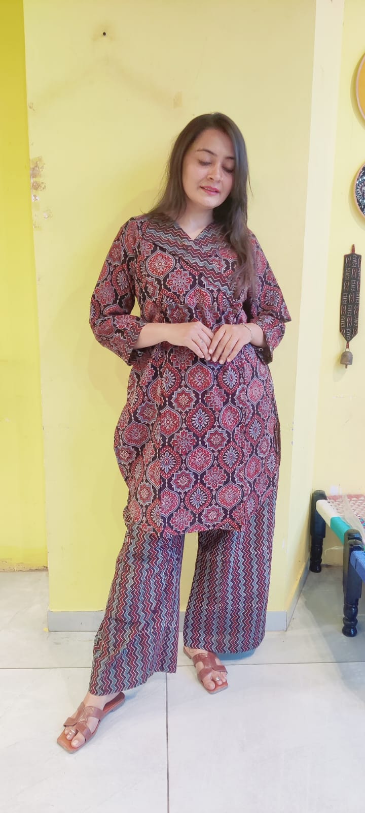*Ashwini*Black natural handblock cotton kurti pant co-ord set