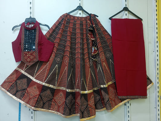 "SUHANI" Ajrakh handblock cotton Kali skirt with blouse dupatta set
