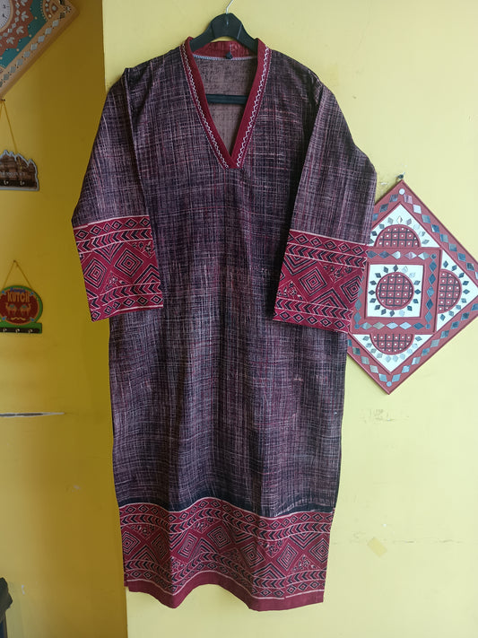 "Shreya" Brush print cotton long straight kurti