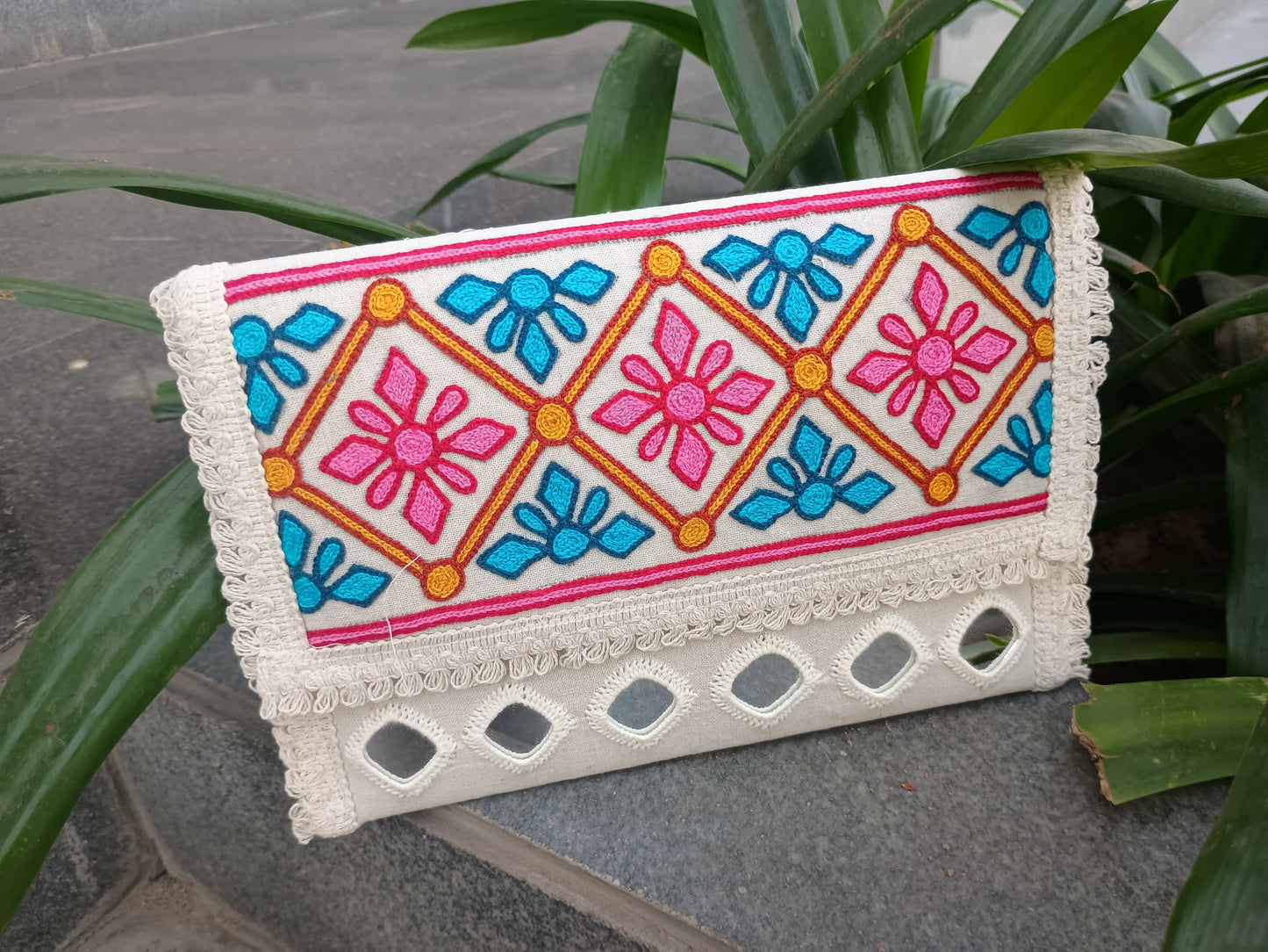 *Navita* khadi cotton mirror work sling bag