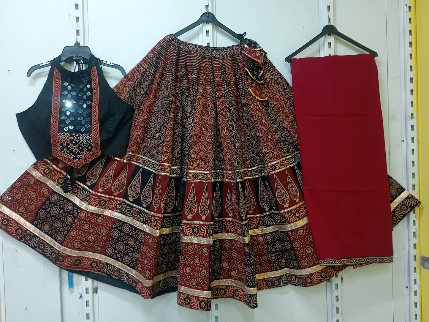 "SUHANI" Ajrakh handblock cotton Kali skirt with blouse dupatta set