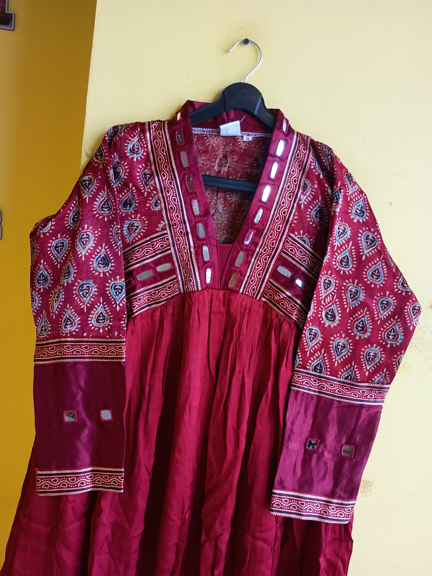 "Alia" Mashroo with modal mirror work alia cut kurti