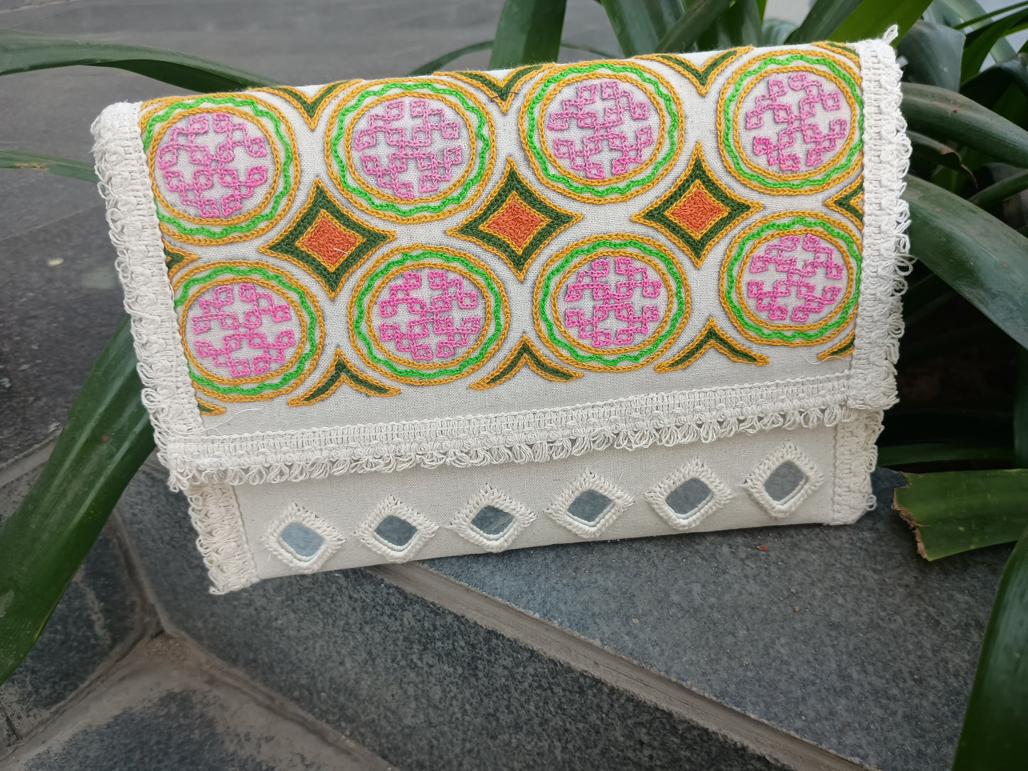 *Navita* khadi cotton mirror work sling bag