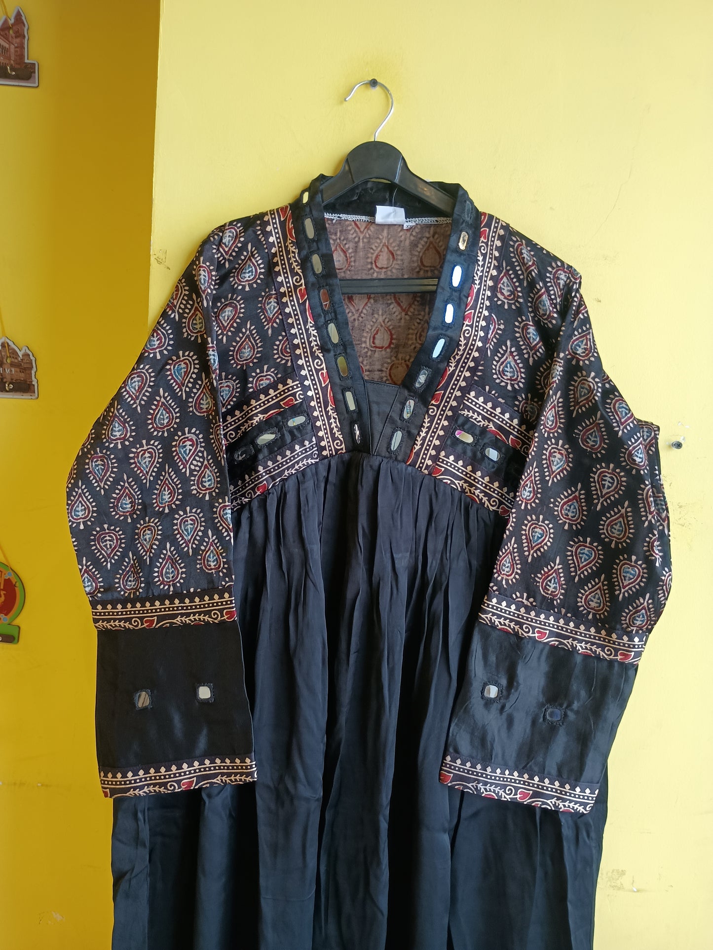 "Alia" Black Mashroo with modal mirror work alia cut kurti