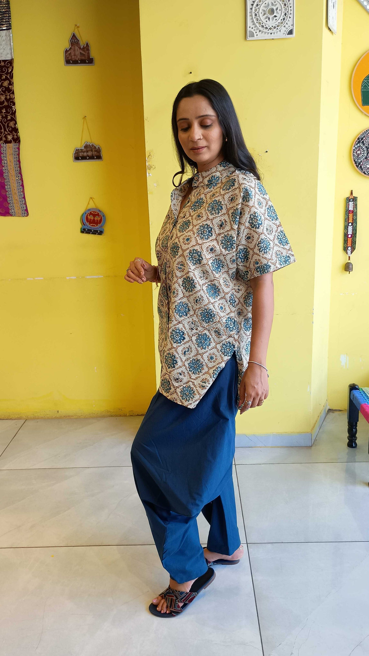 "Vedika*New natural cotton short kurti with garo pant co-ord set