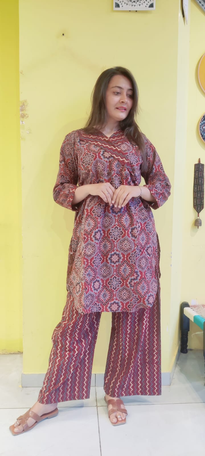 *Ashwini* natural handblock cotton kurti pant co-ord set