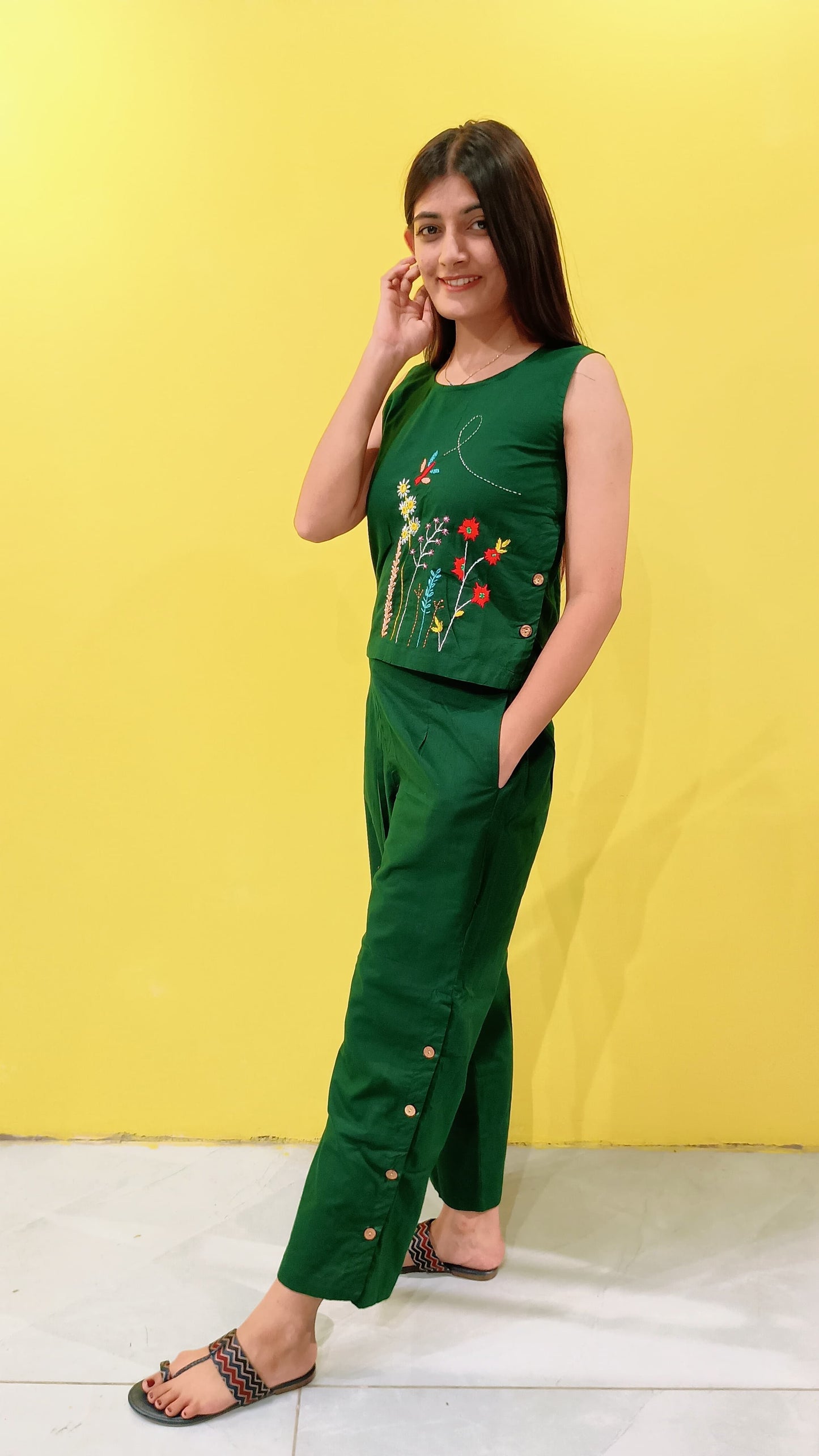 "Purvi"Plain cotton handwork co-ord set