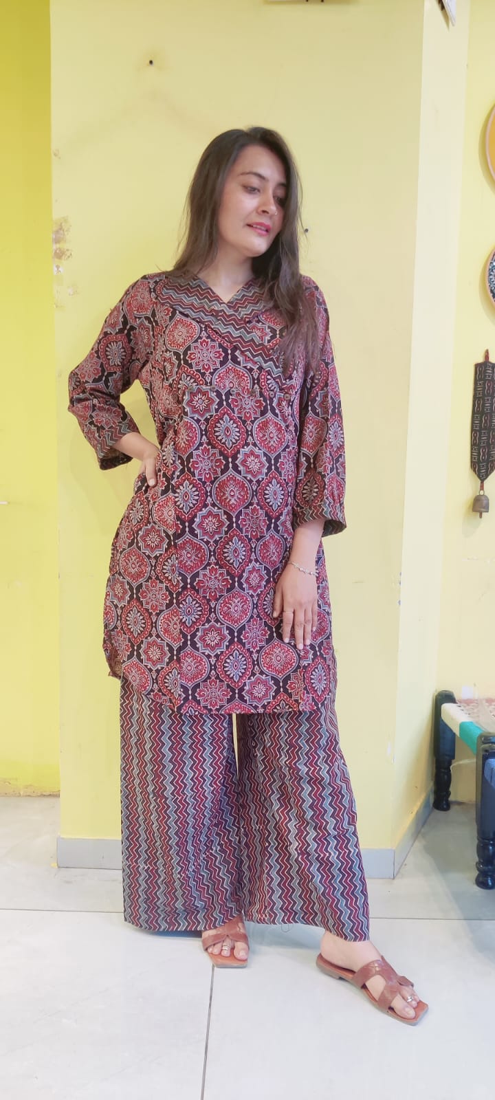 *Ashwini*Black natural handblock cotton kurti pant co-ord set