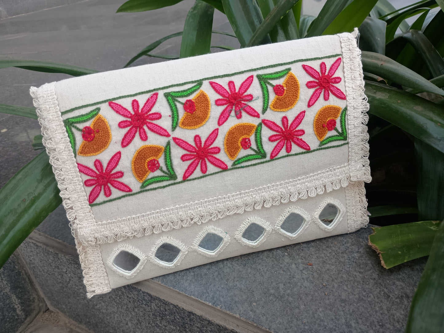 *Navita* khadi cotton mirror work sling bag