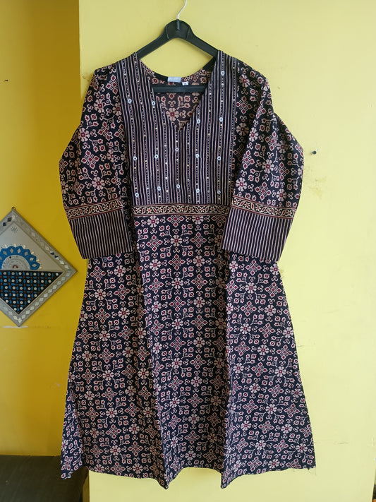 "Reshma" new Ajrakh cotton a line long kurti