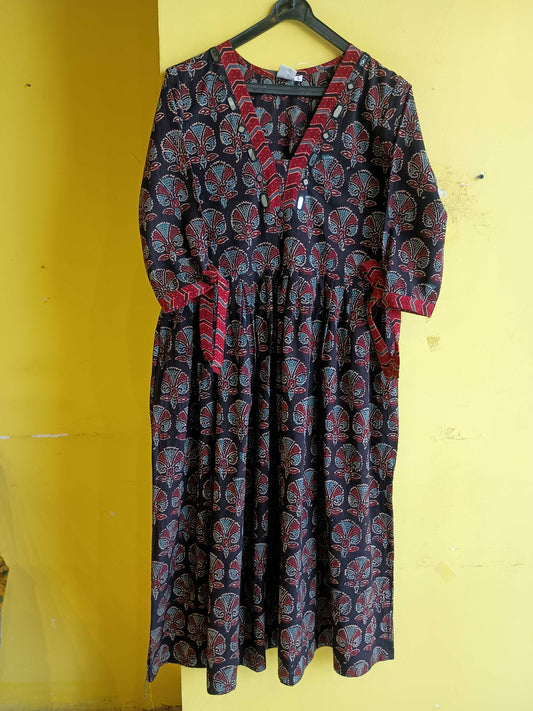 "Aarvi"natural handblock cotton frock style kurti