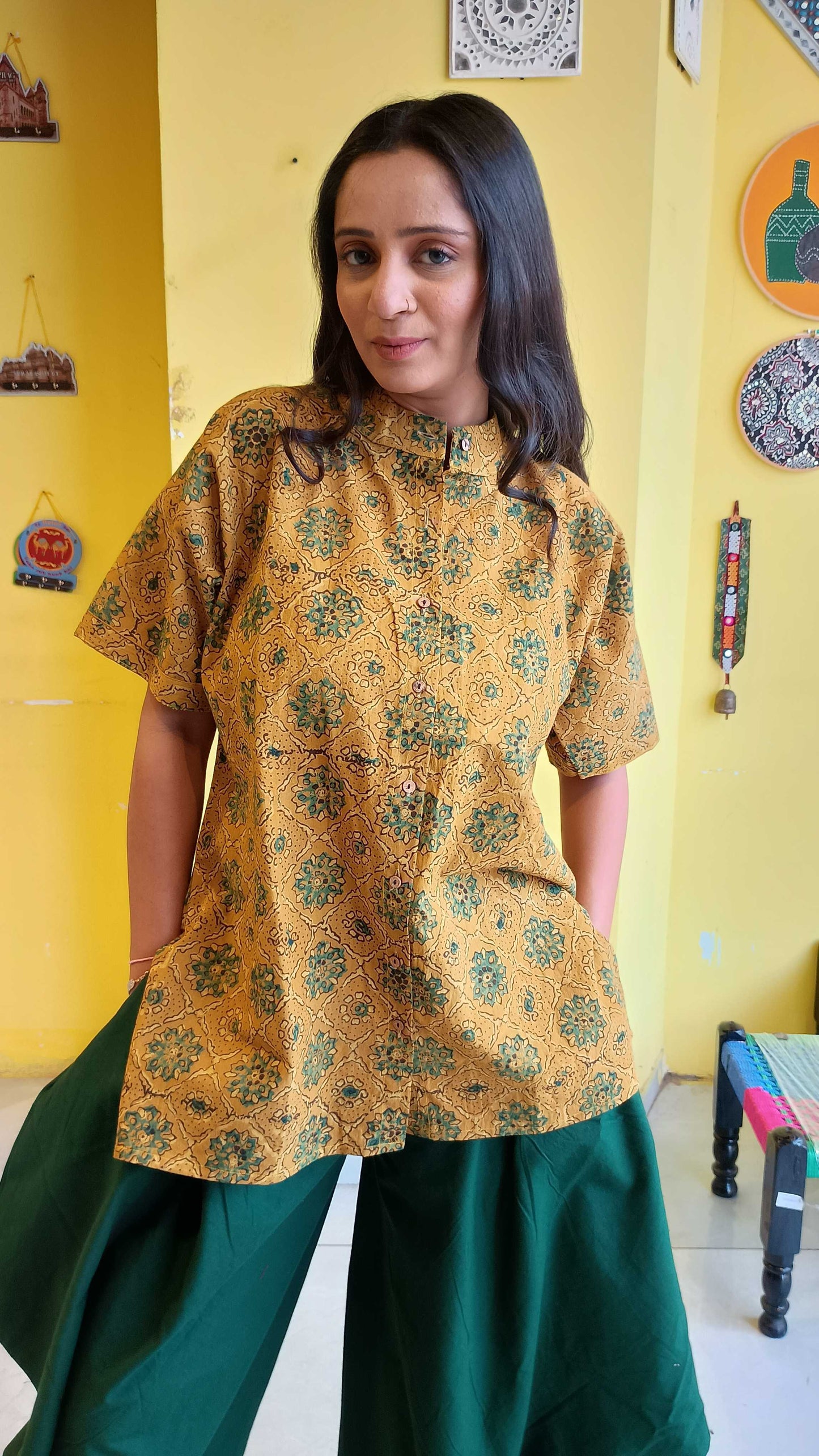 "Vedika*New natural cotton short kurti with garo pant co-ord set