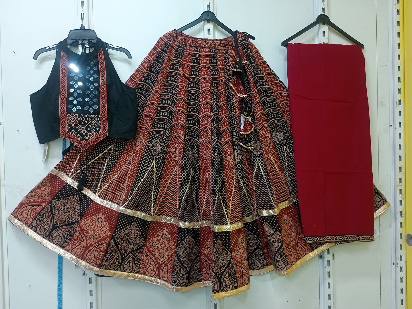 "SUHANI" Ajrakh handblock cotton Kali skirt with blouse dupatta set