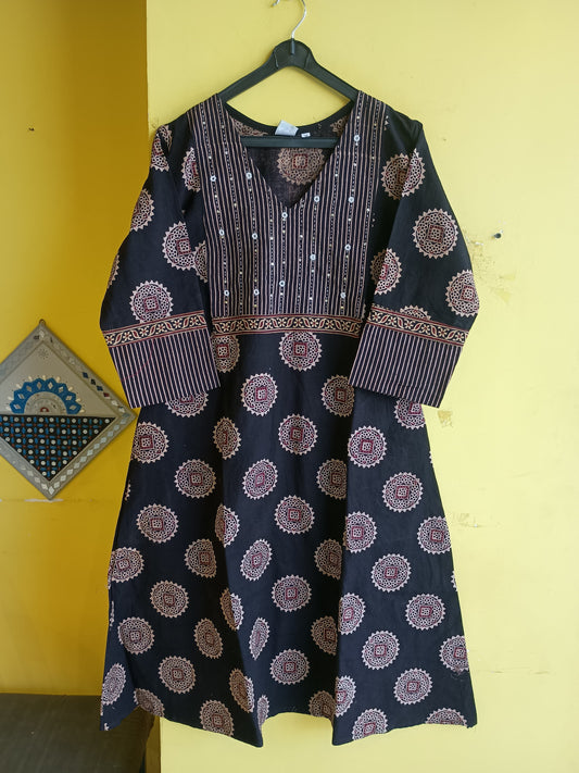 "Reshma" new Ajrakh cotton a line long kurti