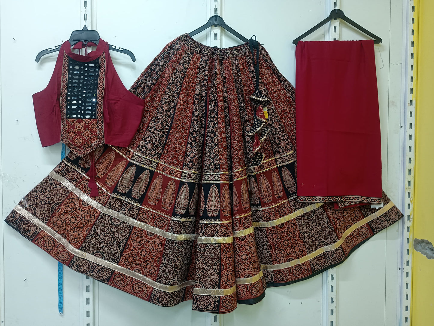 "SUHANI" Ajrakh handblock cotton Kali skirt with blouse dupatta set