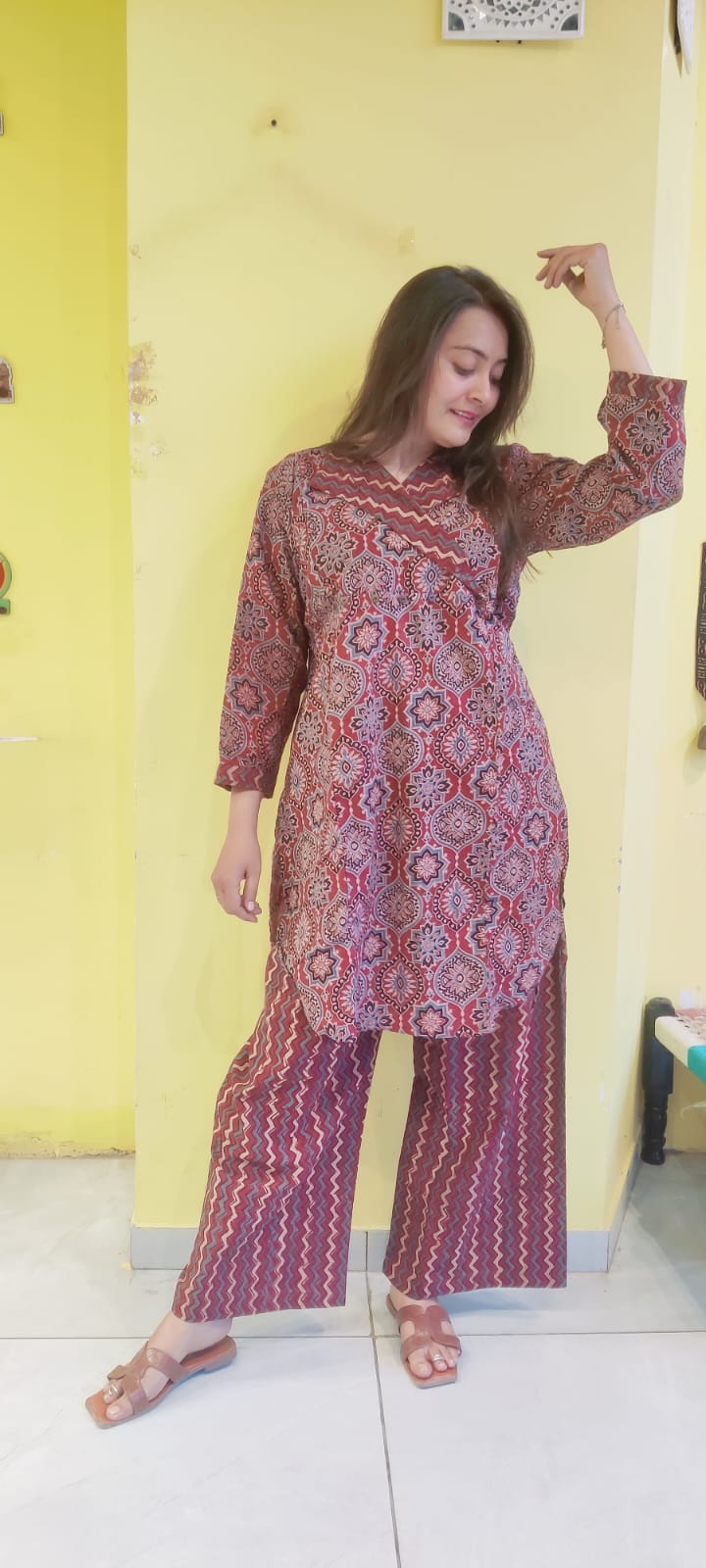 *Ashwini* natural handblock cotton kurti pant co-ord set