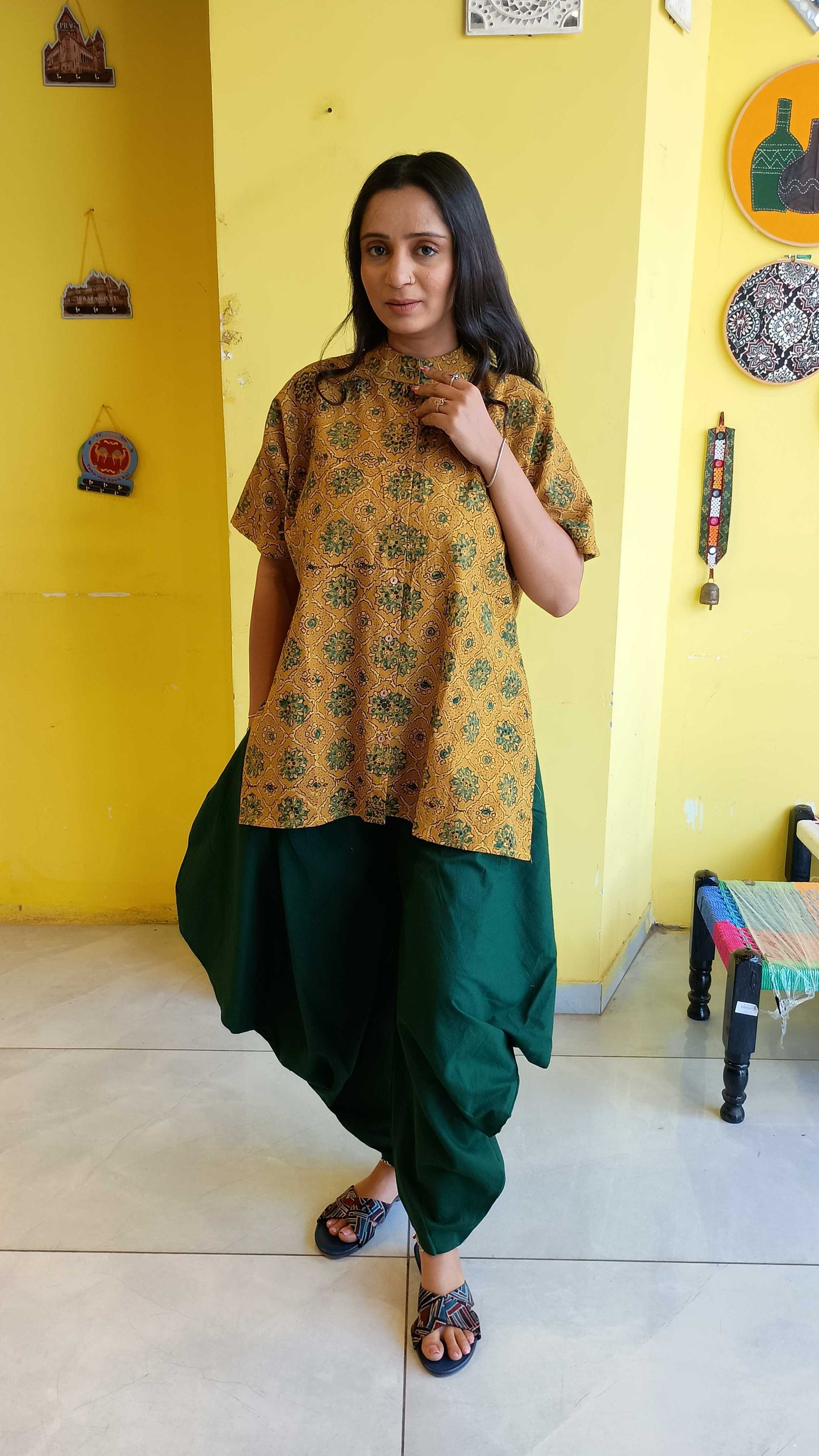 "Vedika*New natural cotton short kurti with garo pant co-ord set