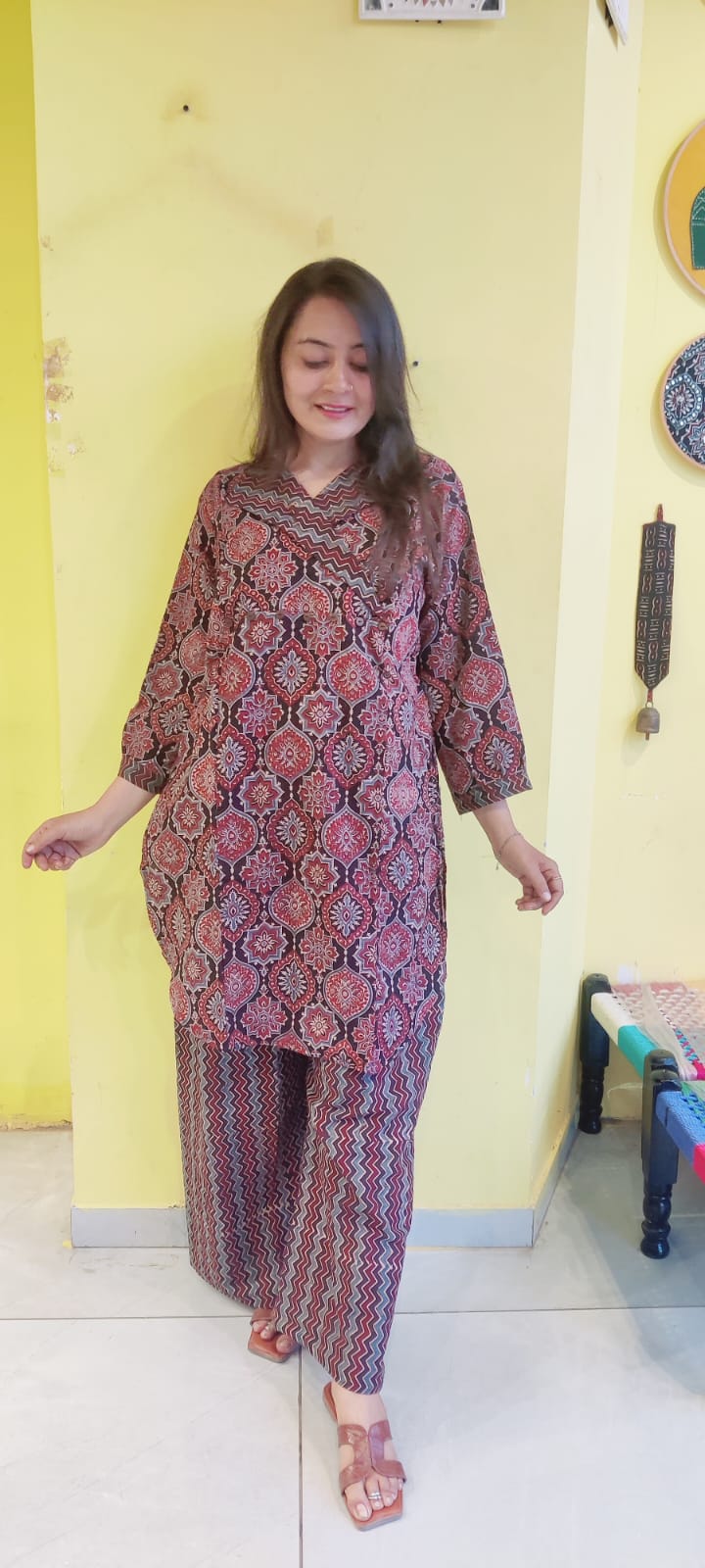 *Ashwini*Black natural handblock cotton kurti pant co-ord set