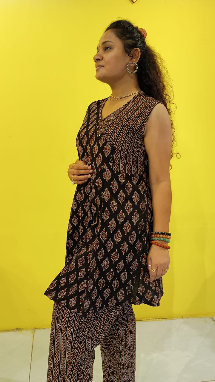 "Vaidehi"Black ajrakh handblock cotton summer special co-ord set