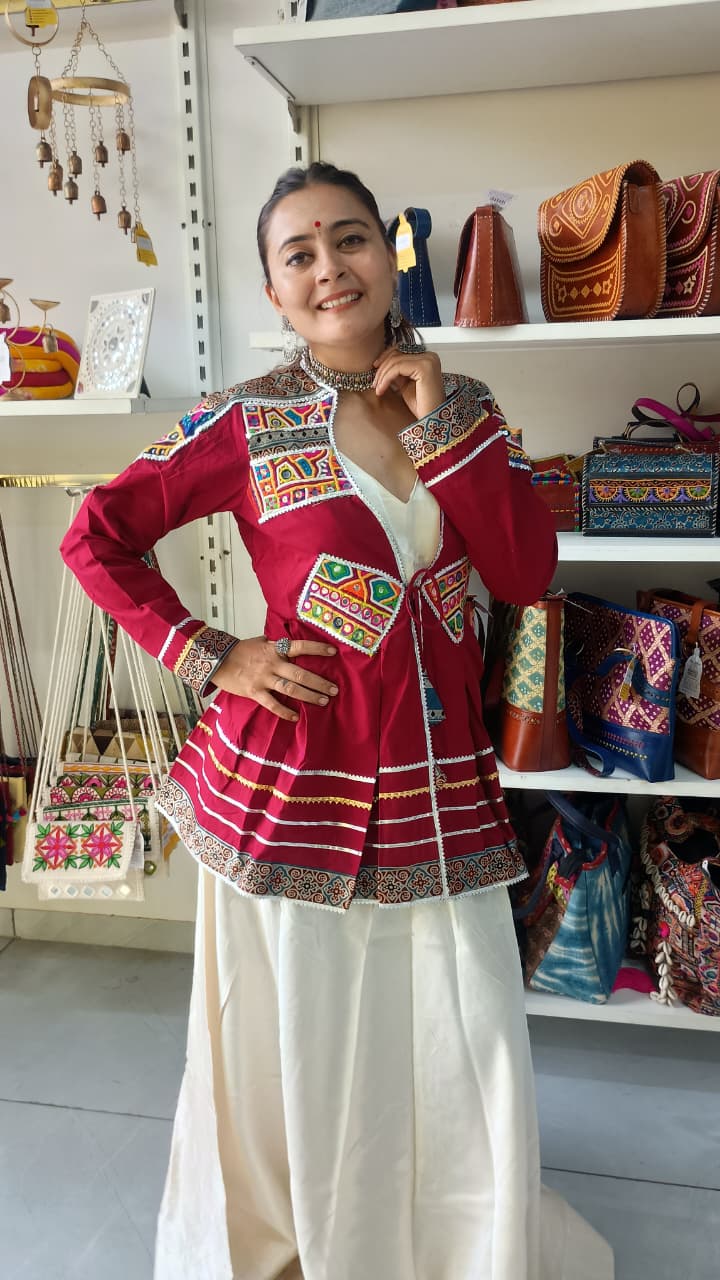 "Navratri kedia" Maroon plain handwork kedia