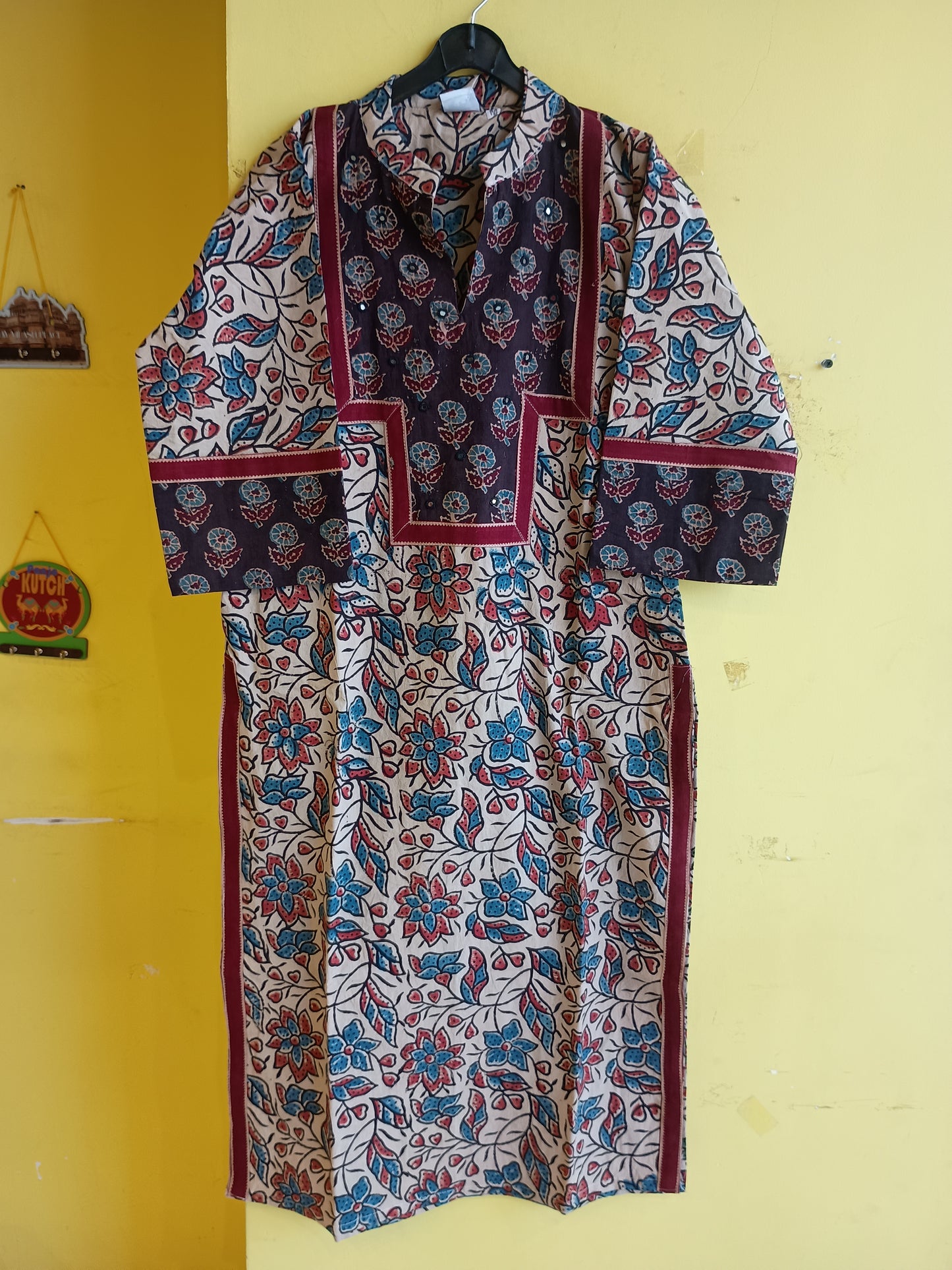 "Cheena" yellow Natural cotton coller neck kurti