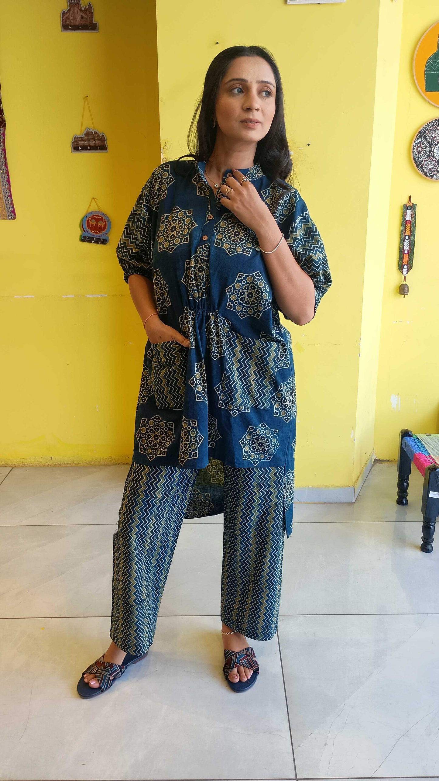"Kimono" natural handblock cotton co-ord sets