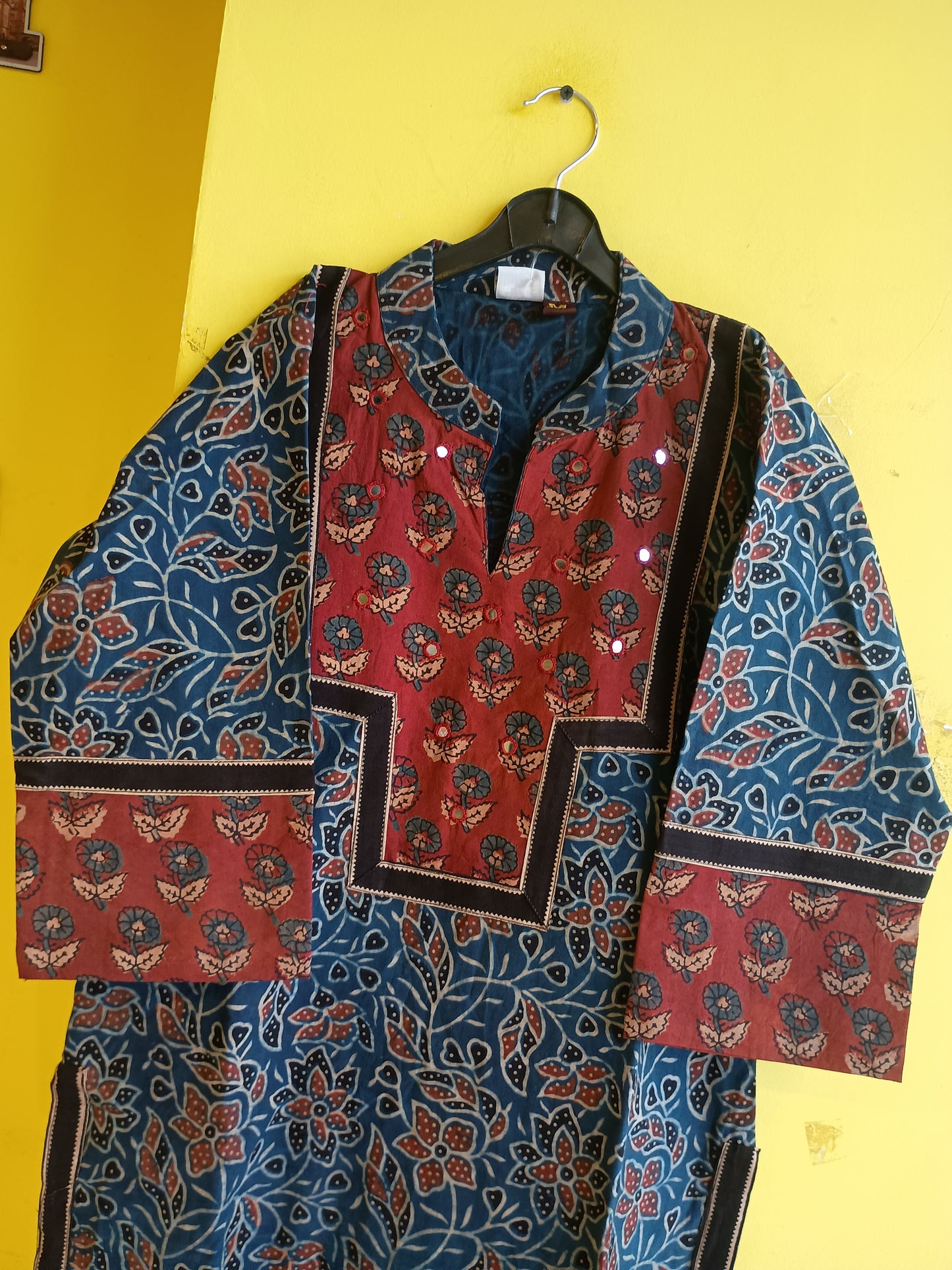 "Cheena" Blue Natural cotton coller neck kurti
