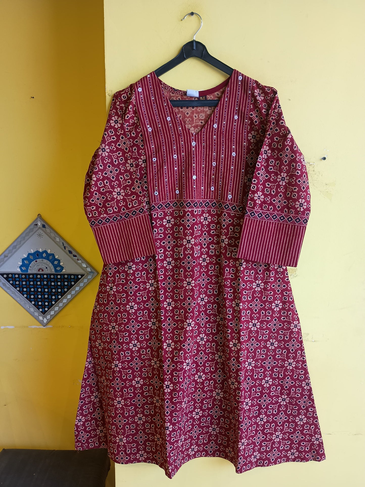 "Reshma" new Ajrakh cotton a line long kurti