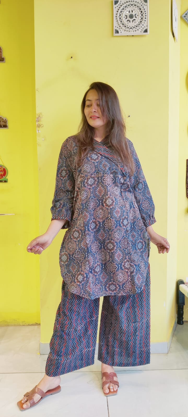*Ashwini*Natural handblock cotton kurti pant co-ord set