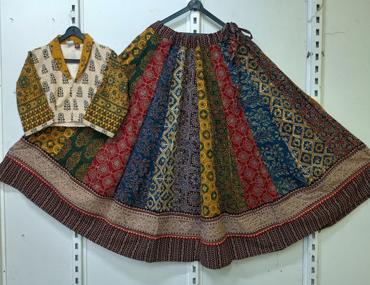 "SUHANI"Navratri special Natural handblock cotton Kali skirt blouse set