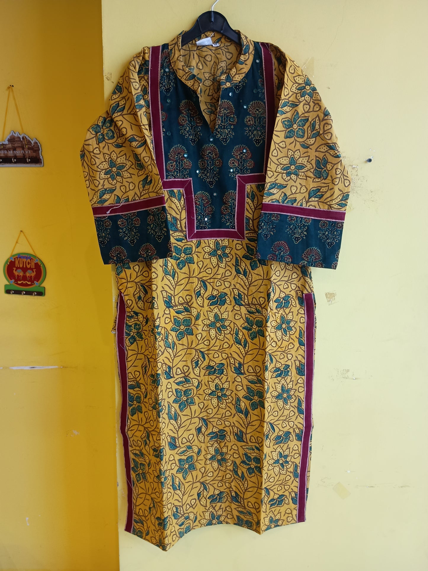"Cheena" yellow Natural cotton coller neck kurti