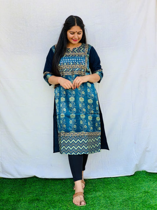 "Naity" New Handmirror work long straight kurti