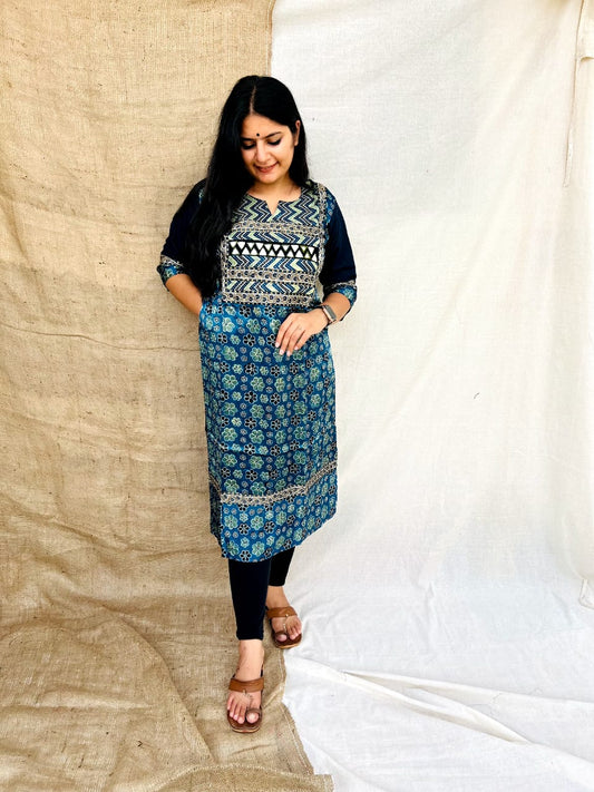 "naity" blue printed mashroo kurti