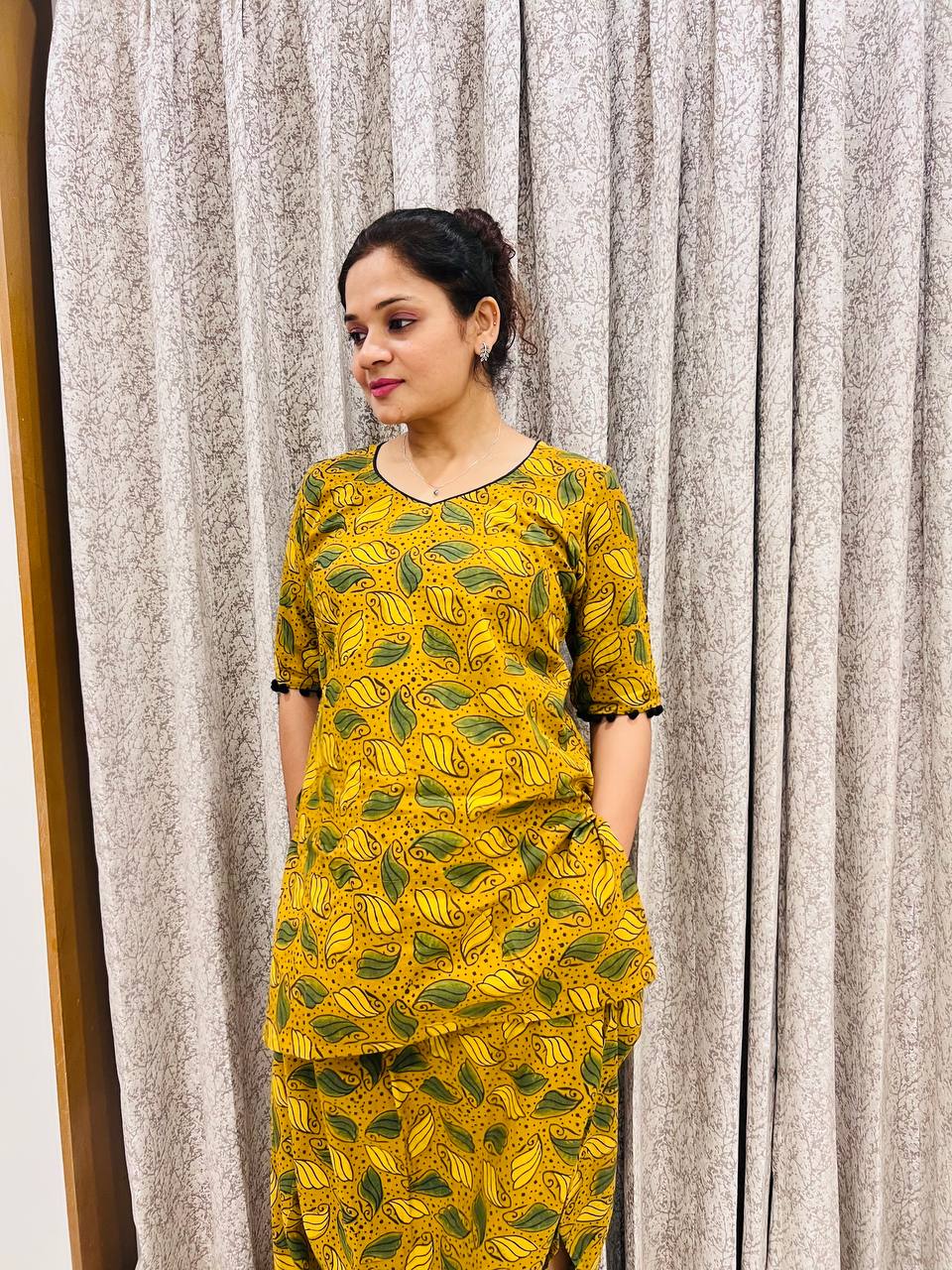 'Mayra' mustard yellow Natural cotton co-ord set