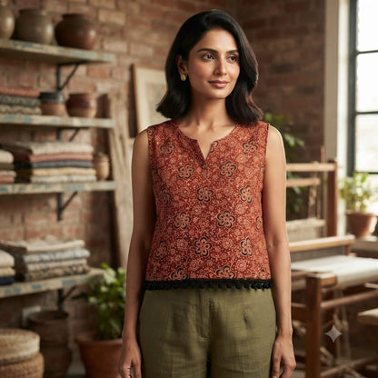AJRAKH HANDBLOCK CROP TOP