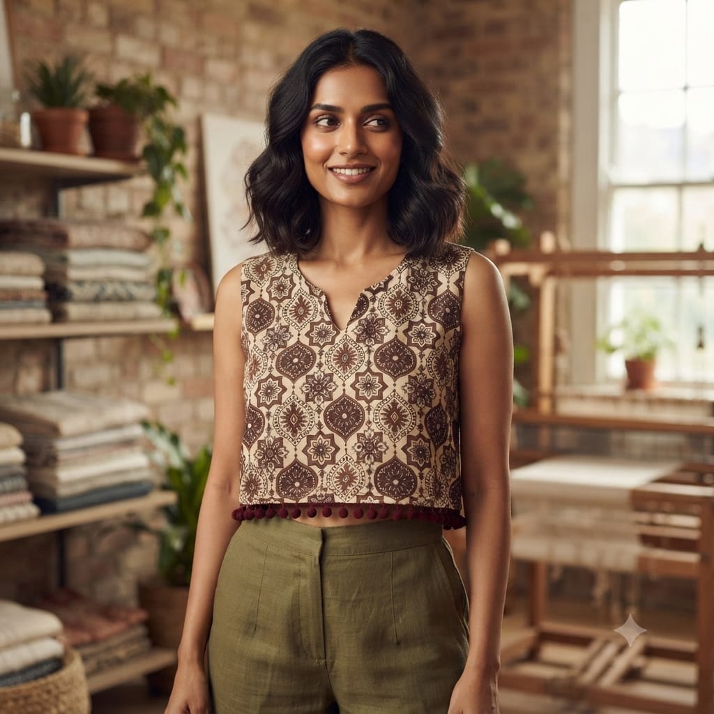 AJRAKH HANDBLOCK CROP TOP