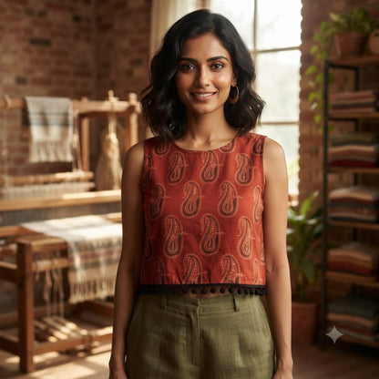 AJRAKH HANDBLOCK CROP TOP