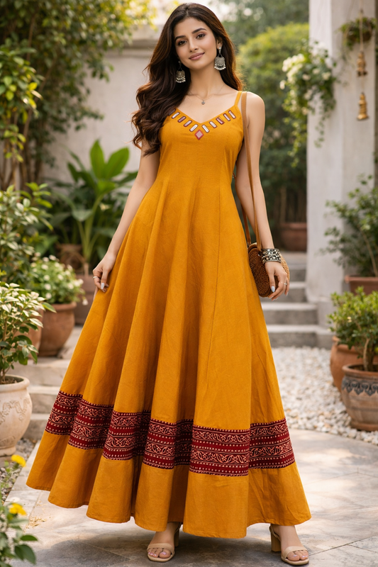 "Jasmin"Plain cotton long spaghetti frock style one piece