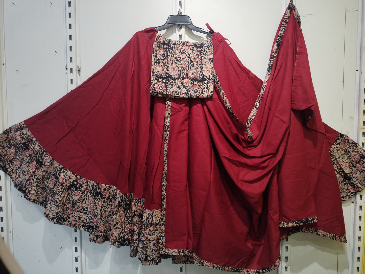 "Aari"Kalamkari with plain cotton chaniya choli set